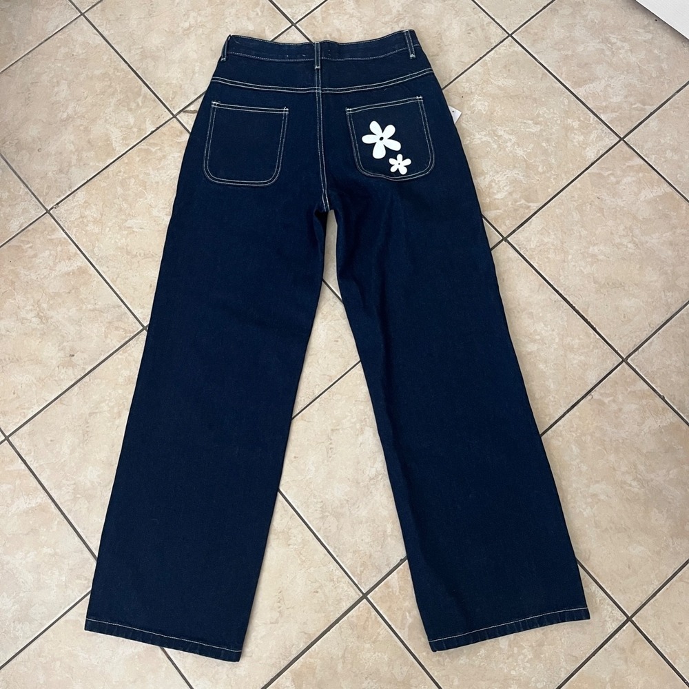Princess Polly Daisy Wide Leg Jean 6 Dark Wash Flower High Rise Denim Streetwear - Picture 2 of 9